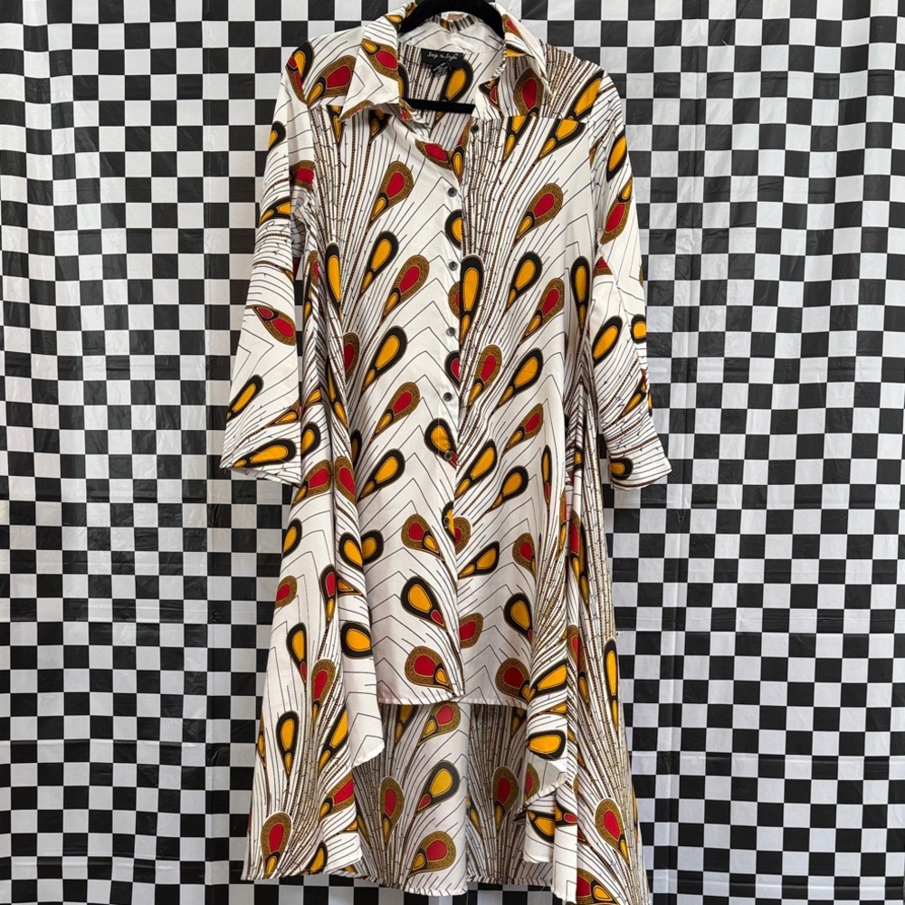 Elegant Feather Pattern Long Sleeve Dress